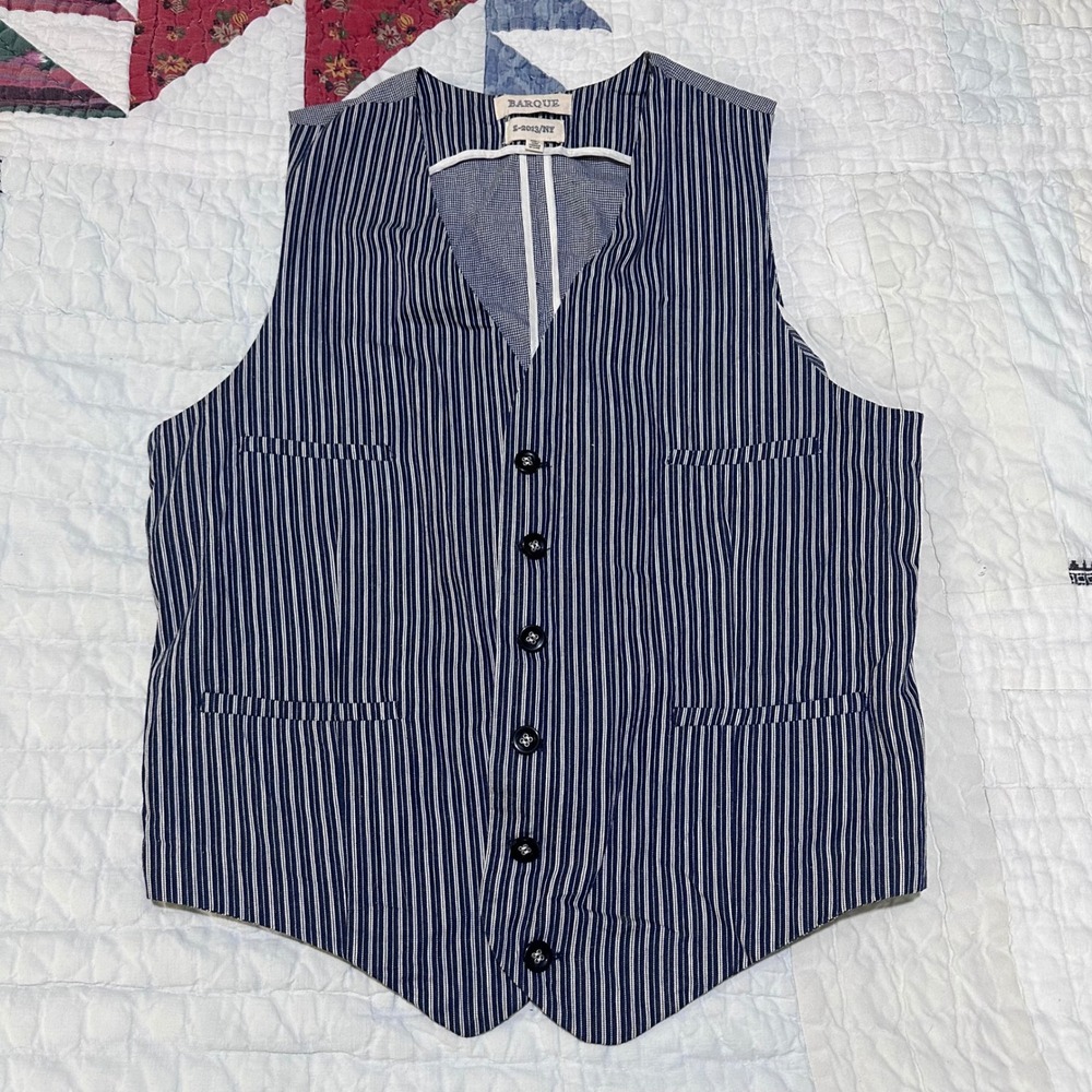 Barque Vest Navy Blue White Striped Cotton Waistcoat S-2013/NY XL